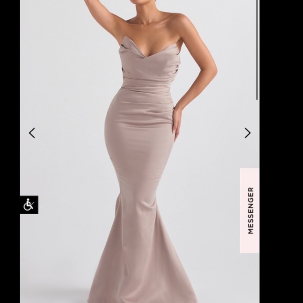 HOUSE OF CB - FLEUR MUSHROOM SATIN STRAPLESS GOWN NWOT mermaid dress size L - Picture 3 of 14